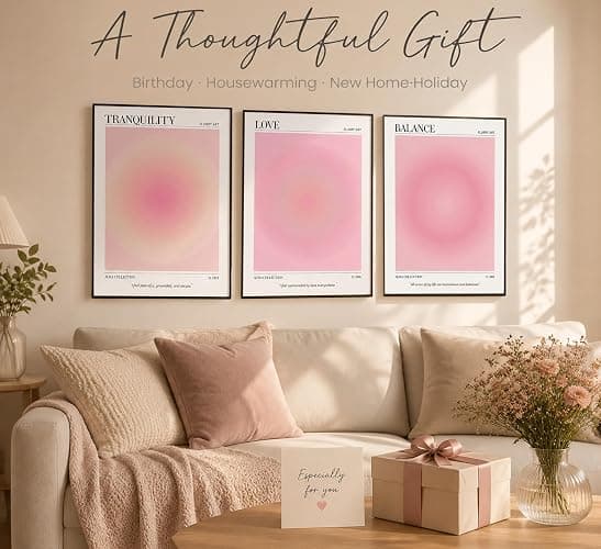 3pcs Pink Aura Collection Gradient Canvas wall art Positive Minimalist Fluppy Art Picture Wall Decor Trendy Aesthetic Poster Print Artwork for Bedroom, Living Room, girls room Home Decoration【UNFRAMED】 thumbnail 6