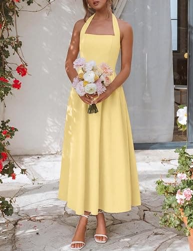 ZESICA Women's Summer Sleeveless Halter Midi Dress 2026 Off Shoulder High Waist Flowy Beach Wedding Guest Long Dresses thumbnail 2