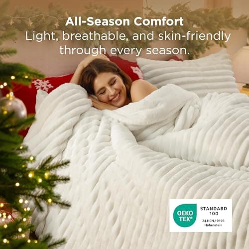 Bedsure Fluffy Comforter Set Twin - Super Soft Faux Fur Bed Set Cream White, Warm Plush Fleece Winter Bedding, 2 Pieces, 1 Shaggy Fuzzy All Seasons Twin Size Comforter with 1 Pillowcase thumbnail 4