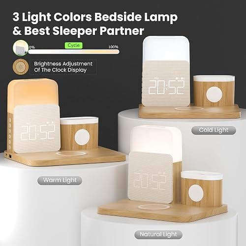 Alarm Clock Charging Station for Bedrooms, 7 in 1 Wireless Charging Station, Magnetic Charger with Night Light Bedside Clock for iPhone 17 16 15 14 13 12 Pro Max, Apple Watch, AirPods thumbnail 5