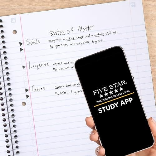 Five Star Spiral Notebook + Study App, 3 Subject, Wide Ruled Paper, 10-1/2" x 8", 150 Sheets, Red (72029) thumbnail 4