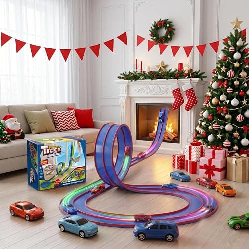 Flexible Tracks 15 Ft Flex Race Car Track for Kids Toy-DIY Car Track Set with 1/64th Rebound Cars Portable Rolls Up Race Tracks with Strong Suction Cups-Great Gifts Toys for Boys Girls Ages 3+ thumbnail 6
