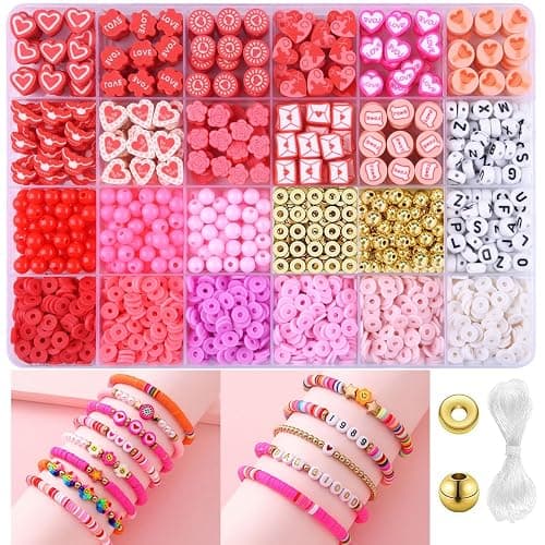 1480pcs Valentine's Day Polymer Clay Beads Charms Friendship Bracelet Necklace Earring Jewelry Making kit, Accessories for Arts Crafts DIY Birthday Gifts for Women Girls Children - Image 1