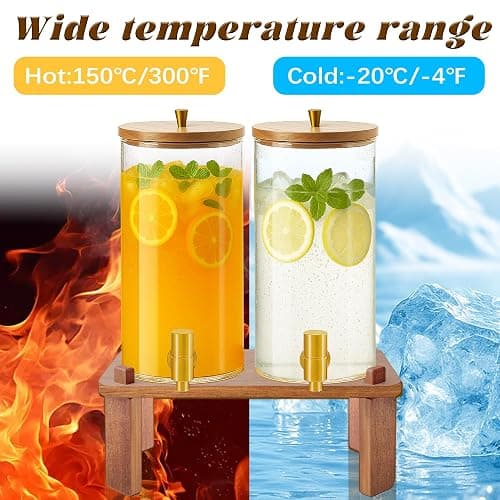 VERSSURE 2PCS Drink Dispenser, 1.5 Gallon Each Glass Beverage Dispenser with Wood Stand and Stainless Steel Faucet Ideal for Juice, Lemonade, and Tea,Large Drink Dispenser for Parties and Home Use thumbnail 7
