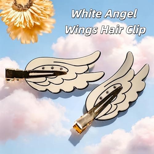 2 Pcs Angel Wings Hair Clips, Cartoon Hair Clips Cute Barrettes Rhinstone Non Slip Hair Clamps Barrettes for Women White thumbnail 2