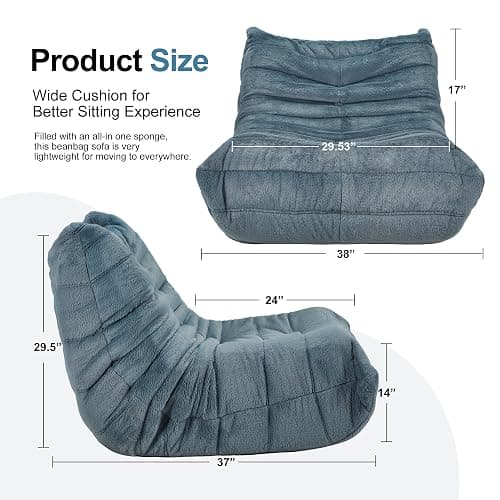 Bean Bag Chairs for Adults Giant Bean Bag Chair Memory Foam BeanBag Chair Bean Bag Sofa with Filler Faux Fur Fireside Beanbags Lazy Sofa for Living Room Bedroom Office (Bluegrey Plush, Single) thumbnail 2