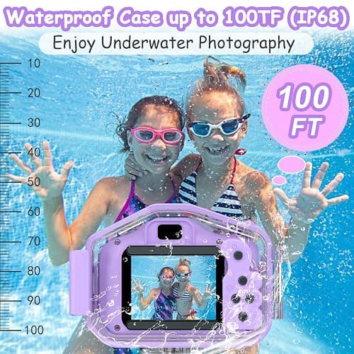 Kids Waterproof Camera, Christmas Birthday Gifts for Boys Girls Age 3-9, Children HD Digital Video Cameras, Portable Toy Child Underwater Camera 2 Inch Screen with 32GB Card (Purple) thumbnail 5