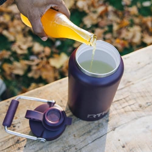 RTIC Half Gallon Outback Jug, Stainless Steel, Ceramic Lined Insulated Water Bottle with Lid and Handle, BPA-Free, Double Wall Vacuum Insulation, Black thumbnail 7