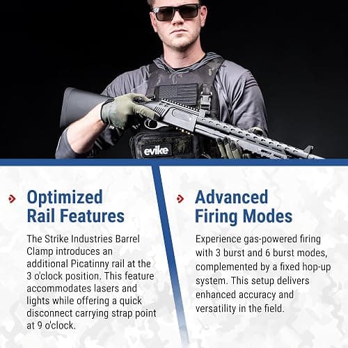Evike Airsoft - EMG Strike Industries Licensed M870 Gas Powered Pump Action Airsoft Shotgun w/MLOK H-Guard by Golden Eagle (Color: Black) thumbnail 4