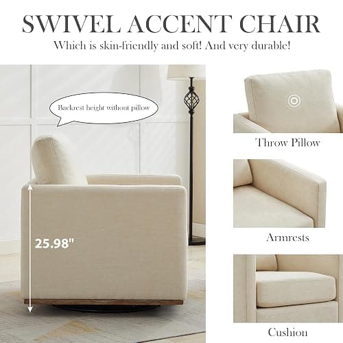 Aoiy & Wifon 30.7" W Swivel Accent Chair, Mid Century Modern Swivel Chair for Living Room, Comfy Small Accent Chair, Wavy Chenille, Beige thumbnail 6