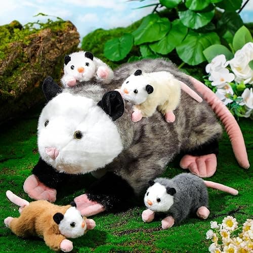 Hollowfly 5 Pcs Stuffed Opossum Mommy Possum Plush with 4 Baby Opossums Stuffed Toy on Her Back, Magnetic Attraction Cotton Plush Animal Toy Gift for Boys Girls Possum Lover(Cute) thumbnail 2