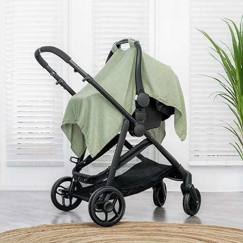 Comfy Cubs Baby Car Seat Cover - Soft, Breathable Bamboo Rayon and Muslin Cotton Blend - Lightweight Canopy for Sun, Bug, and Comfort Protection - Large Size Infant Seat Cover in Sage Design thumbnail 2