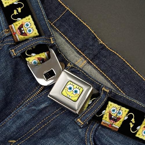 Buckle-Down Unisex Seatbelt Belt, SpongeBob SquarePants Regular, Yellow | Nickelodeon Cartoon Novelty Character Seatbelt Buckle Belt, Adjustable Fashion Accessories & Merchandise For Fandom thumbnail 2