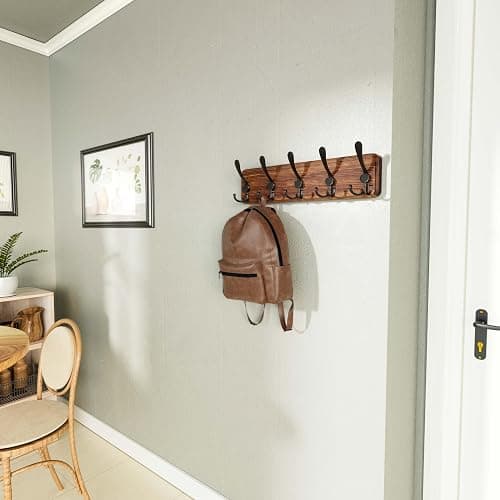 SKOLOO Rustic Wall Mounted Coat Rack: 16" Hole to Hole, Pine Real Wood Plank Wall Coat Rack with 5 Triple Hooks, Farmhouse Coat Hanger Wall Mount for Hanging Backpack Jacket Coat Hat thumbnail 2