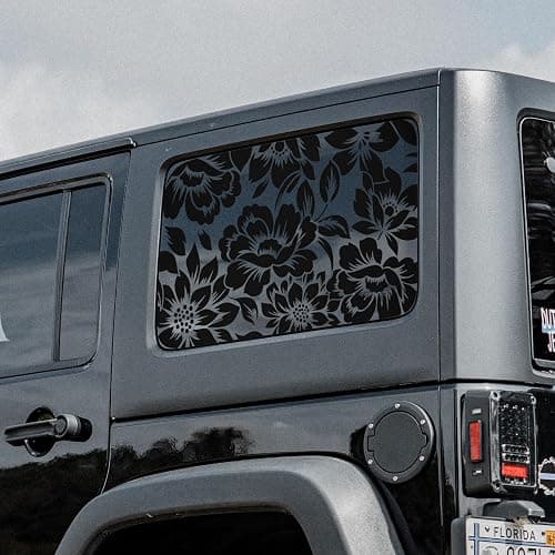 Floral Flower Print Rear Window Decals Fit 2018-2023 Wrangler 4 Door JLU Rear Quarter Window 2018 2019 2020 2021 2022 - Flowers Floral Decal Sticker Vehicle Vinyl Matte Black(4 Door only) thumbnail 6