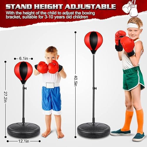 Punching Bag Set Toy with Boxing Gloves, Ideal Birthday for Kids Ages 3-8+ | Height Adjustable Punching Bag, Sport Toy for Boys Girls, Ideal Christmas Birthday Gift for Kids thumbnail 3
