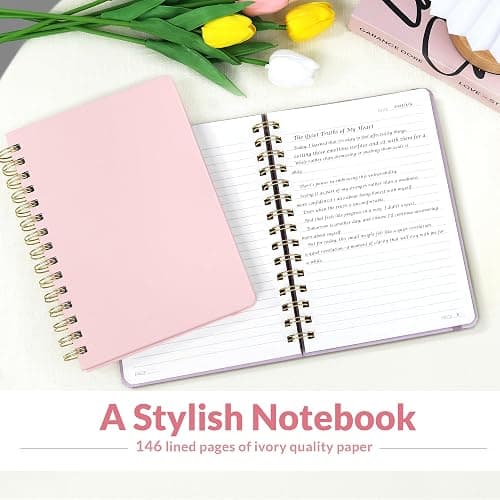 SUNEE Journaling Notebooks, A5 Lined Spiral Notebook for Women, 146 Pages College Ruled Hardcover Notebook for Work, Note Taking, Journaling and Office School Supplies, A5 - Pink thumbnail 2