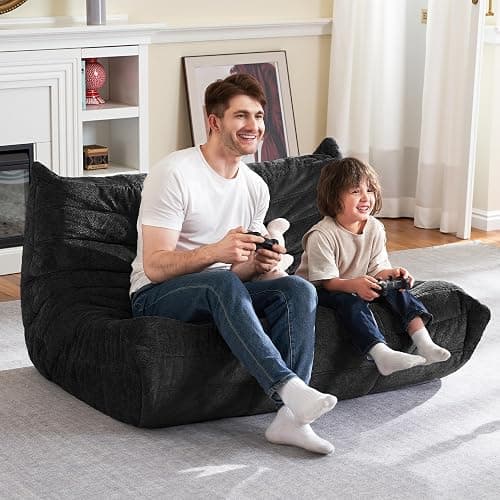 HABUTWAY Bean Bag Chair, Giant Bean Bag Chairs for Adults, Loveseat Fireside Chair, 2 Seater Lazy Bean Bag Sofa Memory Foam Couch for Living Room, Bedroom, Office (Black) thumbnail 6