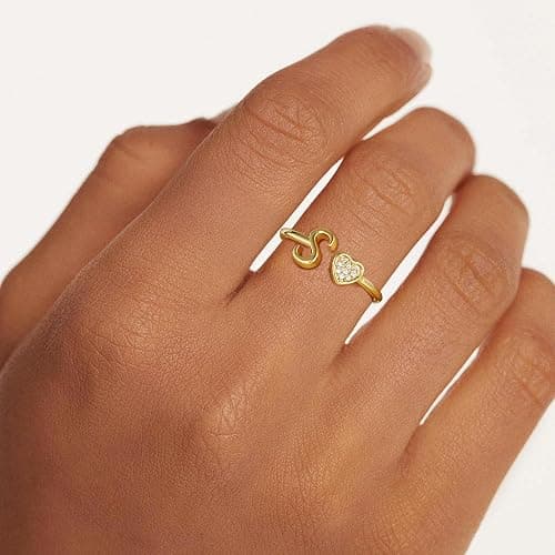Fimhut Gold Plated Adjustable Letter A-Z Rings Teen Girl Gifts Trendy Stuff | Initial Rings Gifts for Teen Girls Dainty Letter Rings for Girl Kid Birthday Fashion Gift Jewelry thumbnail 7