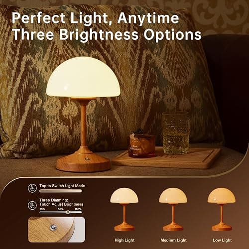 Dawnwake Mushroom Lamp Cordless Lamp Table Lamp,Outdoor Waterproof Shower Lamps,5000mAh Rechargeble Battery Operated Dimmable Touch Desk Lamps,LED Night Light for Bathroom Patio Camping Restaurant thumbnail 5