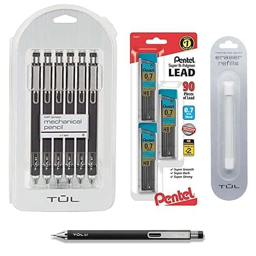 TUL Pencil Value Pack, 0.7mm Tul Mechanical Pencils 6 Pack , TUL Eraser Refill 1 Pack 3 10 Piece Set - Image 1