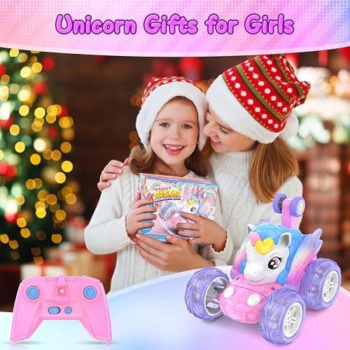 Unicorn Remote Control Car for Girls 3 4 5 6 7 8 Years Old, Pink Monster Truck with Colourful Light 360°Flip RC Stunt Car Rechargeable Kids Toy Birthday Gift/Present Juguete Carros Regalo Para Niñas thumbnail 7