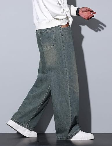 QGRSWBC Men's Wide Leg Jeans Baggy Denim Pants Y2k Hip Hop Trousers thumbnail 7