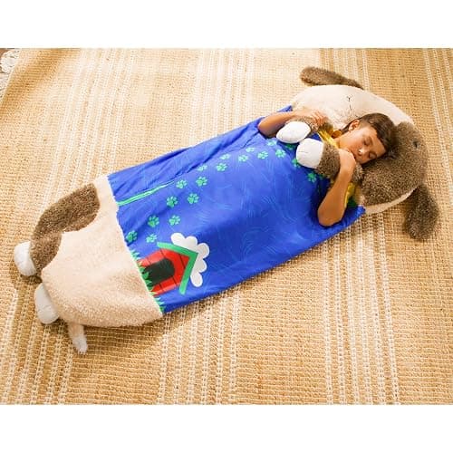 Happy Nappers Medium Hugsy the Puppy 2-in-1 Play Pillow & Sleepy Sack | Plush animal sleeping bag for kids age 3+. 54x20 in, ultra soft cozy material, machine washable portable nap companion thumbnail 7