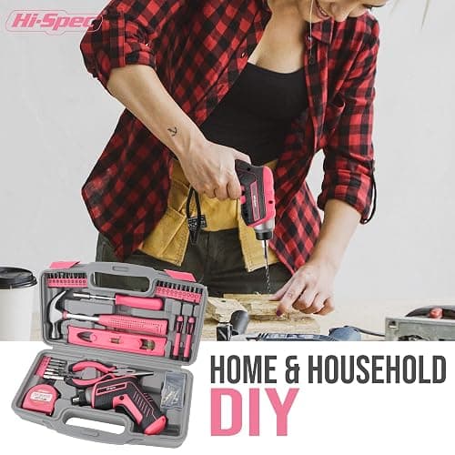 Hi-Spec 35-Piece Tool Kit with 3.6V USB Small Electric Screwdriver Set, Pink Drill Set for Women, Tool Kit for Home thumbnail 6