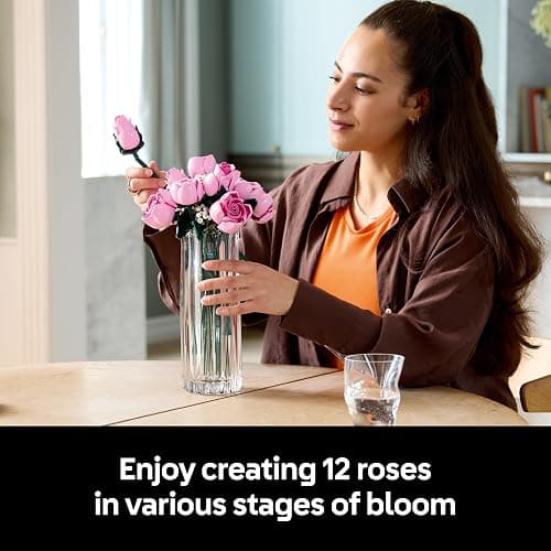 LEGO Botanicals Bouquet of Pink Roses - Artificial Flowers Building Set for Adults - incl. 12 Faux Roses & 4 Sprigs of Baby's Breath for Home Decor - DIY Gift Idea - Valentine's Day Treat - 10374 thumbnail 4