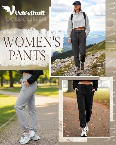 Velvelhall 3 Pack Women's Sweatpants with Pocket, High Waisted Drawstring Jogger Pants Cinch Bottom Casual Baggy Trousers thumbnail 4