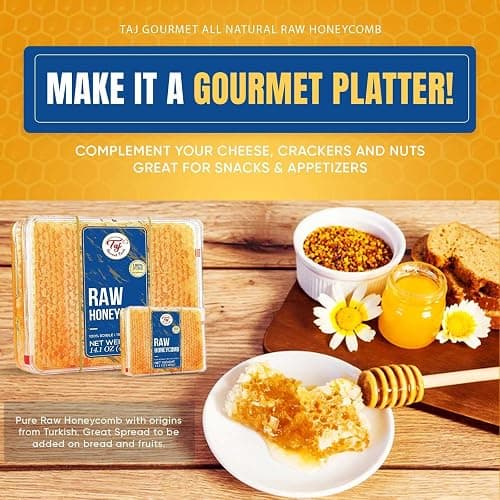 Taj Gourmet All Natural Raw Honeycomb 100% Honey Pure Turkish Raw Honey Comb -100% All Natural Edible Honey Combs Raw Edible - Perfect For Healthy Smoothies Honey With Honeycomb, 200g (7.05oz) thumbnail 4