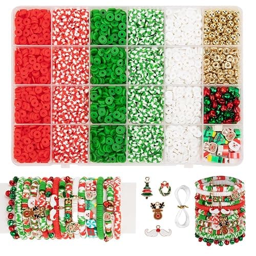 2294pcs Clay Beads for Bracelets - 5 Color Red Green Heishi Polymer Clay Beads for Jewelry Making Supplies - Charm, Friendship Bracelet Making Kit for Christmas Day - Image 1