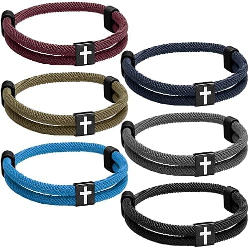 Landical 6 Pcs Braided Cross Bracelet Adjustable Rope Jesus Bracelet Christian Religious Gift for Men Women WWJD Wristband Metal Knot - Image 1