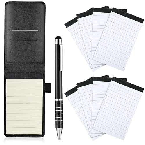Outus 10 Pcs Mini Pocket Notepad Holder Set Included Small Leather Pocket Notebook Holder with 50 Lined Sheets, Metal Pen, 8 Pcs 3 x 5 Inch Memo Book Refills, 30 Lined Paper Per Note Pad (Black) - Image 1