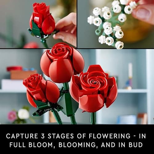 LEGO Botanicals Bouquet of Roses - Artificial Flowers Set for Adults - incl. 12 Faux Roses & 4 Sprigs of Baby's Breath for Home Decor - Christmas DIY - Gift Idea - 10328 thumbnail 6