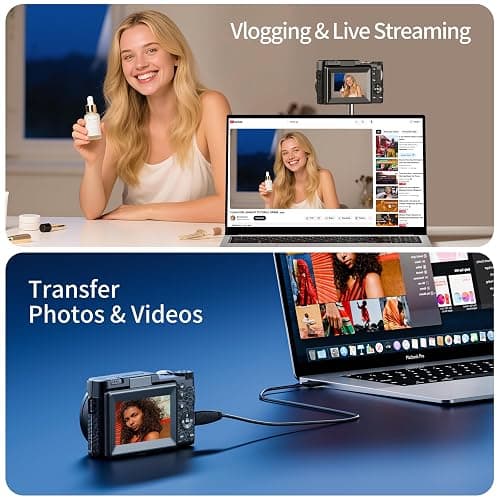 Digital Camera 5K, 64MP Cameras for Photography, YouTube Vlogging, 18X Zoom UHD Autofocus Compact Point and Shoot Flip Screen Camera with 64GB SD Card, 2 Batteries, Small Photo Camera for Kids, Teen thumbnail 5