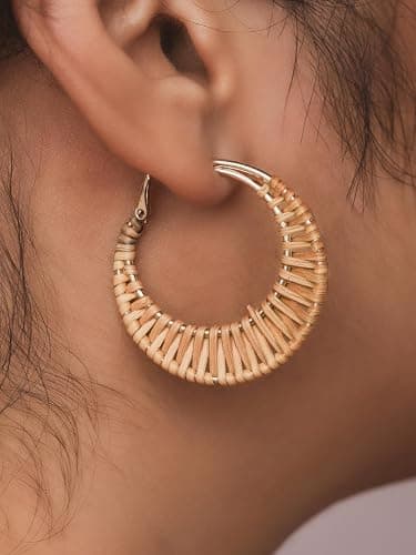 MINACHI Boho Handwoven Rattan Hoop Earrings, Bohemian Summer Beach Statement Jewelry Gift for Women (2) thumbnail 5