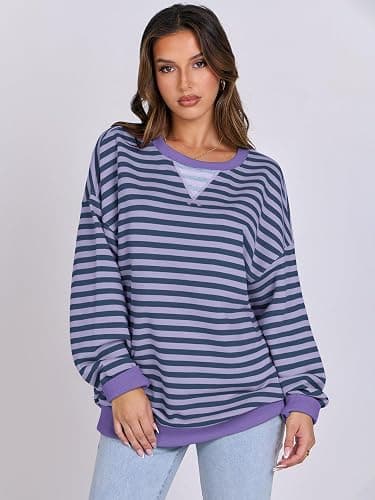 ANRABESS Women Striped Sweatshirts Oversized Crewneck Long Sleeve Shirts Y2K Pullover Top 2025 Fall Outfits Fashion Clothes thumbnail 2