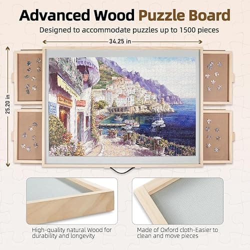 ALL4JIG 1500 Pieces 2-in-1 Tilting & Rotating Puzzle Board for Adults Gifts, Wooden Jigsaw Puzzle Table with 4 Drawers, Portable Board with Lazy Susan and Cover, 25.2" x 34.2" thumbnail 2