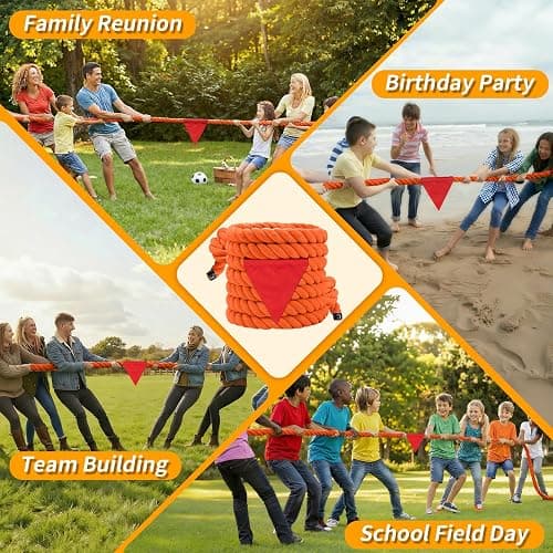 HOKINETY Tug of War Rope for Kids & Adults - 20ft Soft Cotton Outdoor Pulling Rope with Flag for Team Building Activities Field Day Family Reunions Birthday Parties Camping Games- Orange thumbnail 7