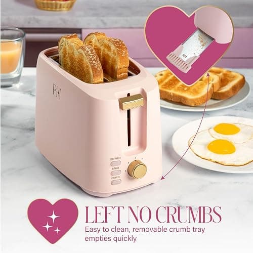 Paris Hilton 2-Slice Toaster, Extra-Wide Slots, 7 Browning Settings, Bagel & Defrost Functions, Removable Crumb Tray, Pink thumbnail 4