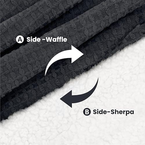 blunique Heated Blanket Electric Throw Waffle, 50x60 Inches Sherpa Fleece Fast Heating Blanket 6 Heating Levels & 4 Hours Auto Off ETL Certification,Charcoal Grey Throw thumbnail 8