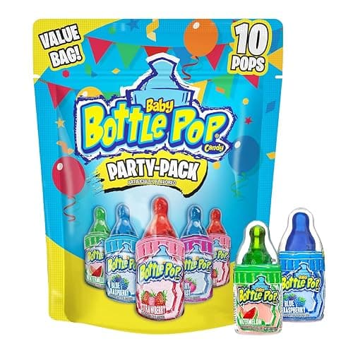 Baby Bottle Pop Candy Lollipops Variety Pack - 10 Ct Individually Wrapped | Suckers with Powdered Dip - Assorted Bulk Candy for Kids Party Favors Goodie Bags Baby Shower & Gender Reveal - Image 1