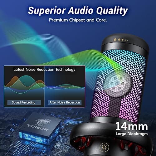 TONOR Gaming Microphone Set, USB Condenser Mic for PC with Stand, Controllable RGB, Quick Mute, Volume Control, for Twitch Streaming, Discord Chatting, 200 cm/78inch Cable, Desktop Stand TC310 thumbnail 3