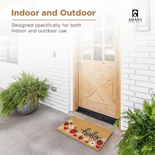 AMARU DOOR MATS - Coir Welcome Mat, Non-Slip, Strawberries, 17 x 29 in | Traps Dirt and Mud, Anti-Shedding, Durable PVC Backing, 100% Natural Coir, Indoor and Outdoor Entryway, Easy to Clean thumbnail 5