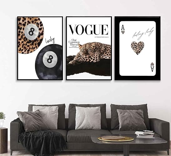 Set of 3 Trendy Leopard Canvas Wall Art Preppy Room Aesthetic Cheetah Cheetah posters Prints Funky Lucky 8 Ball Wall Decor Pictures for Girls Bedroom Apartment Dorm Unframed Decoration thumbnail 5