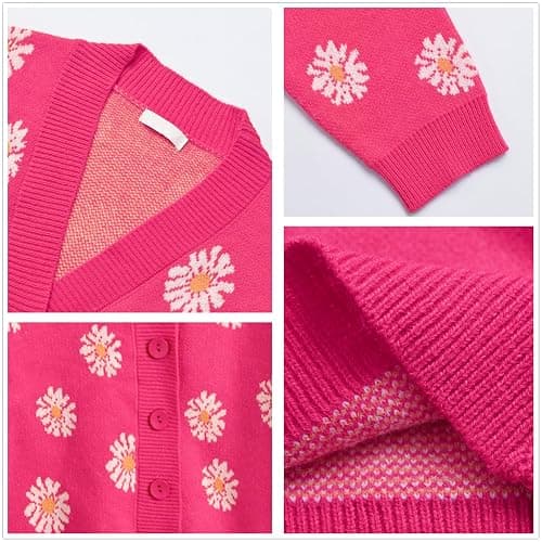 Hyipels Women's Long Sleeve Cardigan Sweater,Cute Y2K Top Knit Colorful Patterned V Neck Button Outwear S~XL thumbnail 5