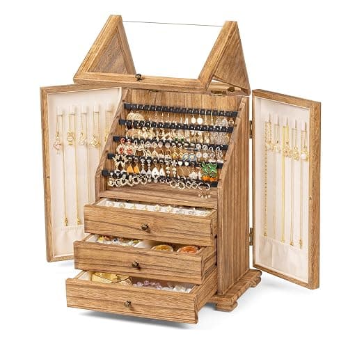 Jewelry Box Organizer, Wood Jewelry Box for Women, Jewelry Storage &Display | Large Jewelry Box for Necklaces, Rings & Bracelets, with a Clear Window to Display Earrings - Image 1