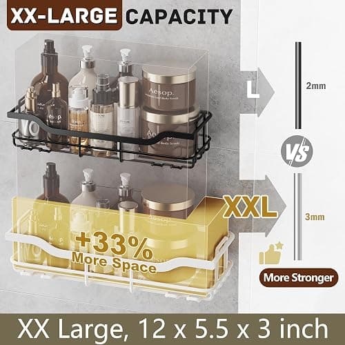 OMAIRA 3-Pack Shower Caddy with Soap Holder, Adhesive Rustproof No-drill Strudy Loading Inside Shower Organizer Shelves Rack Storage Bathroom Organization for Smooth Wall Glass Tile, White (X-Large) thumbnail 3